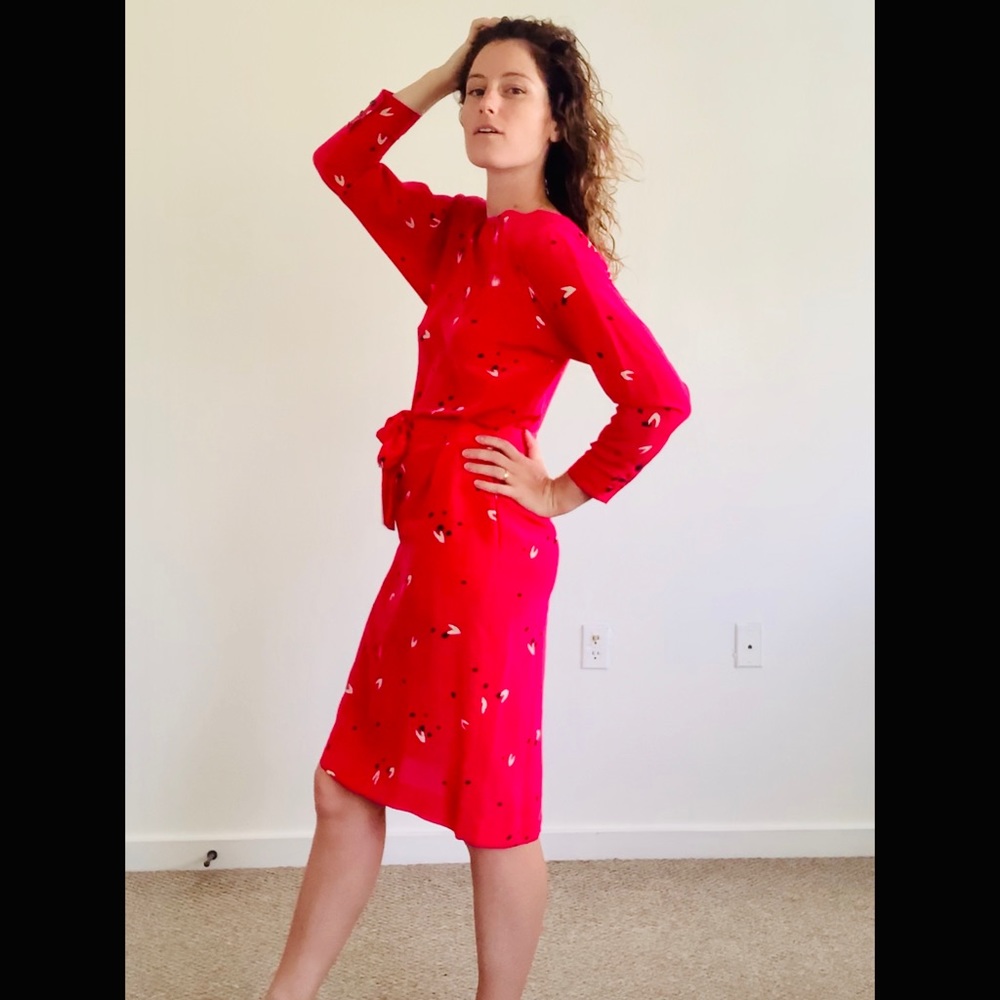 Vintage Pink Silk Button Down Back Dress With Belt